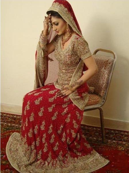 Bridal dress in red and skin colour best sale
